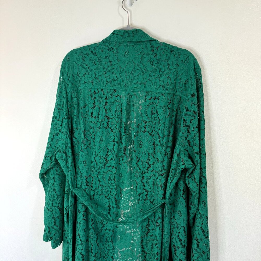 Torrid Floral Lace Trench Coat Duster Cardigan Size 4 / 4X Kelley Green Jacket - Picture 12 of 16
